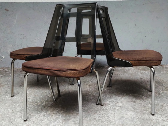 Image 1 of 4 x mid-century chrome plexiglass dining chairs