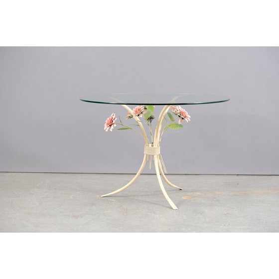 Image 1 of Tavolino vintage in metallo bianco con fiori, Germania 1970