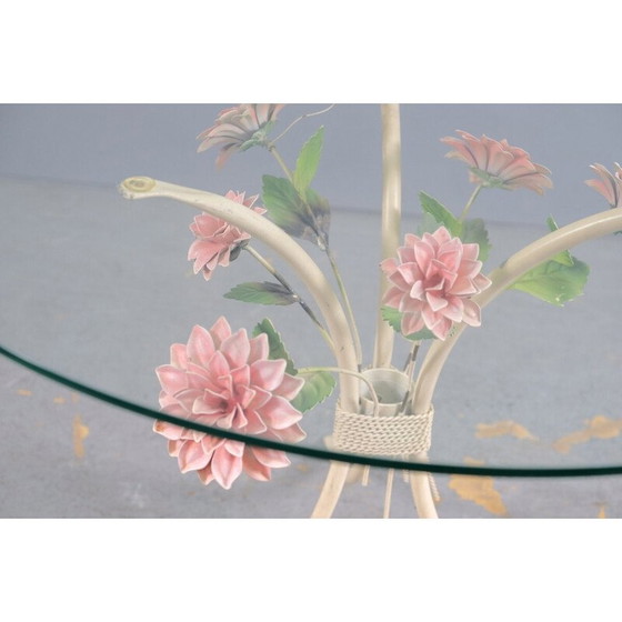 Image 1 of Tavolino vintage in metallo bianco con fiori, Germania 1970