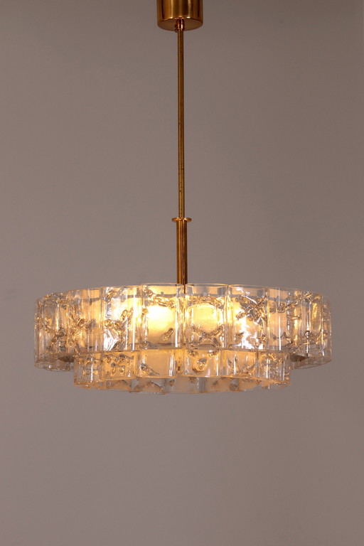 "Pair Of Doria Leuchten Mid-Century Brass & Crystal Chandeliers, 1960S"