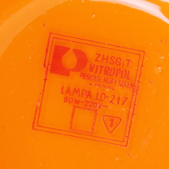 Image 1 of Vintage orange glass table lamp by Vitropol, Poland 1960s