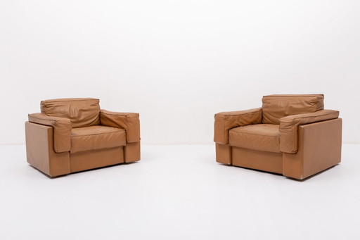 Italian Modern cognac leather club armchairs