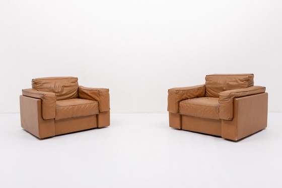 Image 1 of Italian Modern cognac leather club armchairs