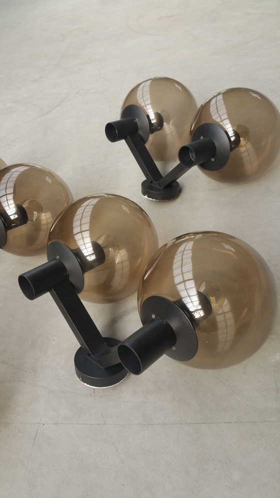 Image 1 of 14x Vintage 70s Bega design wall lights smoked glass
