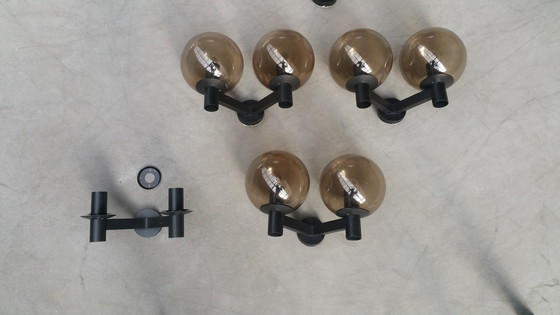 Image 1 of 14x Vintage 70s Bega design wall lights smoked glass