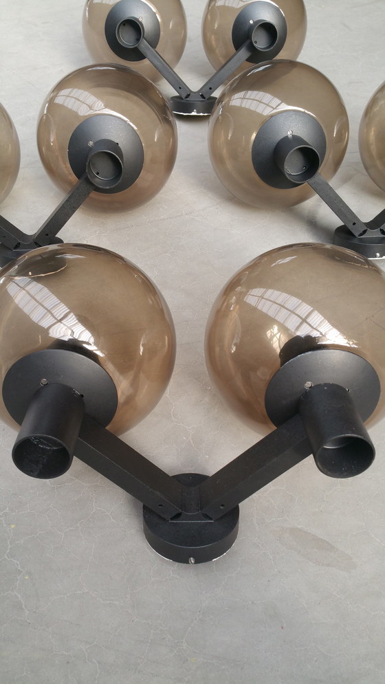 Image 1 of 14x Vintage 70s Bega design wall lights smoked glass