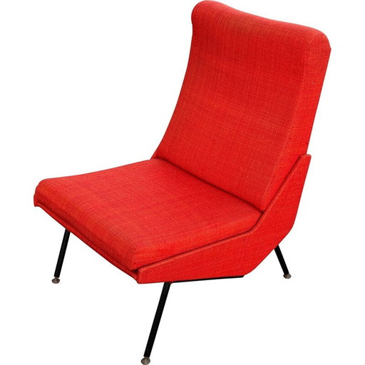 Vintage red armchair by Pierre Guariche, 1958