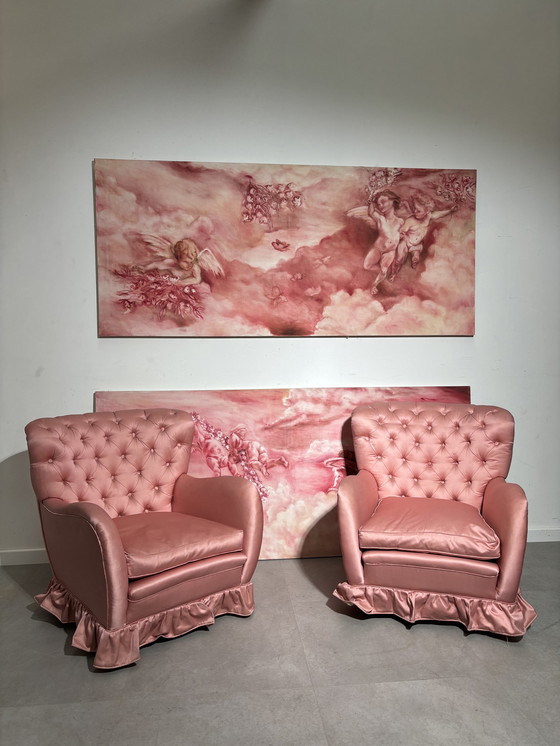 Image 1 of Paire de fauteuils roses 1950