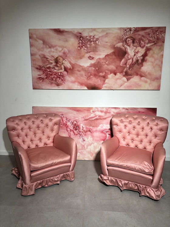 Image 1 of Paire de fauteuils roses 1950