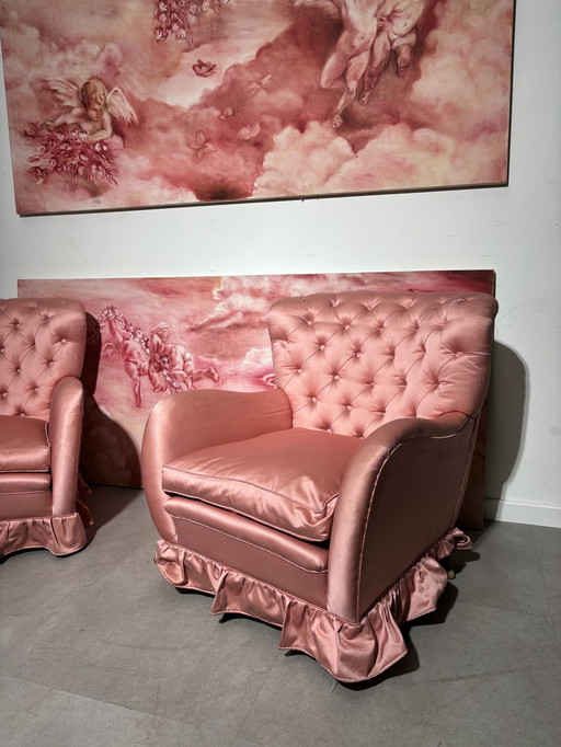 Paire de fauteuils roses 1950