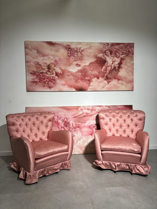 Paire de fauteuils roses 1950