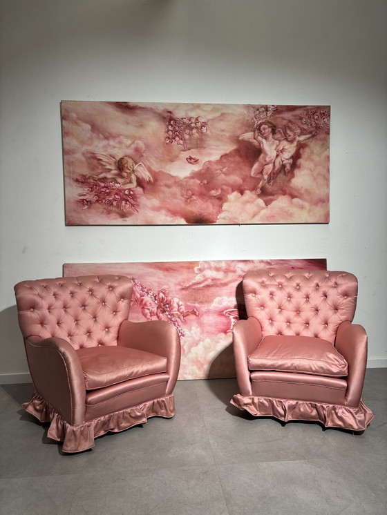 Image 1 of Paire de fauteuils roses 1950