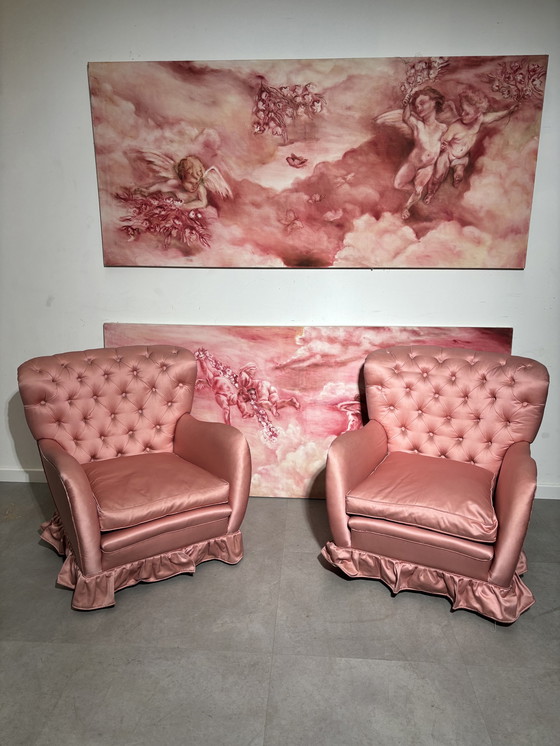 Image 1 of Paire de fauteuils roses 1950