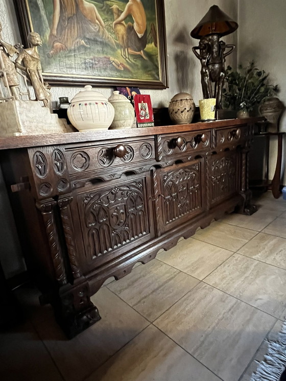 Image 1 of Oak Sideboard, Wall Cupboard With Beautiful Ornaments