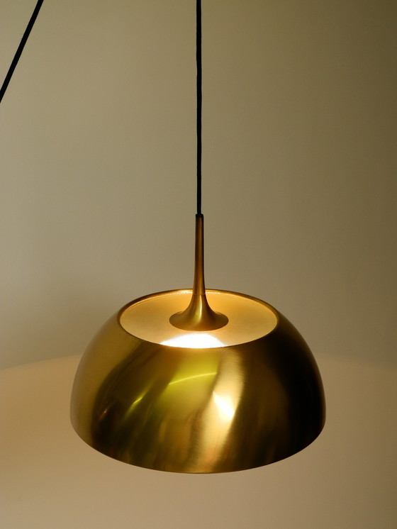 Image 1 of Beautiful Rare Original 1970S Florian Schulz Brass Pendant Light With Pulley System