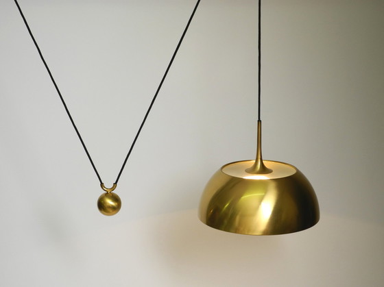 Image 1 of Beautiful Rare Original 1970S Florian Schulz Brass Pendant Light With Pulley System