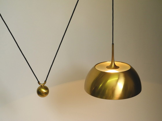 Image 1 of Beautiful Rare Original 1970S Florian Schulz Brass Pendant Light With Pulley System