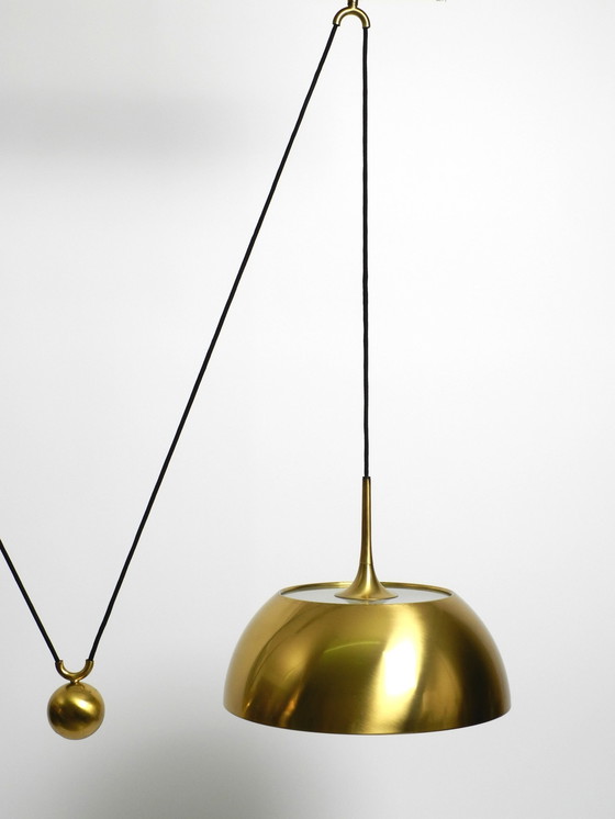 Image 1 of Beautiful Rare Original 1970S Florian Schulz Brass Pendant Light With Pulley System