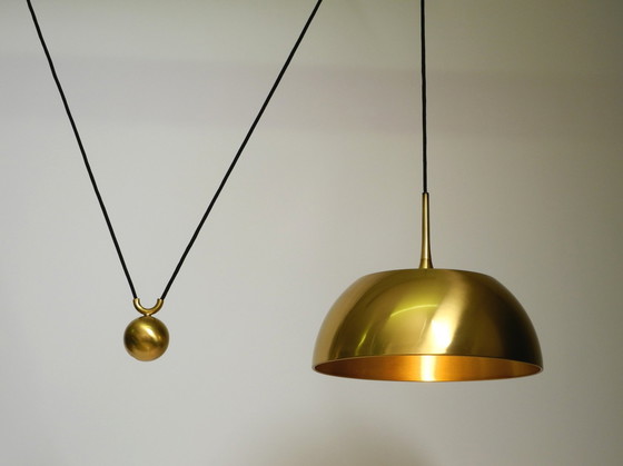 Image 1 of Beautiful Rare Original 1970S Florian Schulz Brass Pendant Light With Pulley System