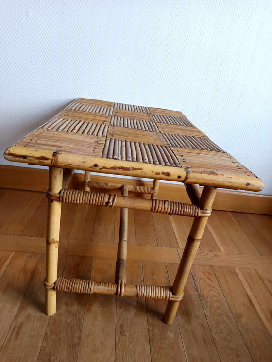 Image 1 of Table Basse En Bambou Refendu Style Audoux Minnet 1960