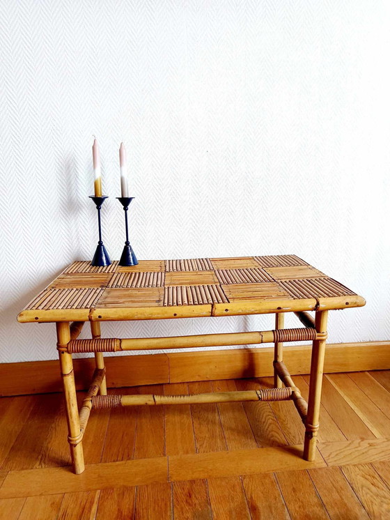 Image 1 of Table Basse En Bambou Refendu Style Audoux Minnet 1960