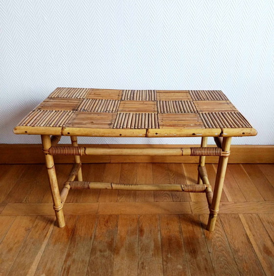 Image 1 of Table Basse En Bambou Refendu Style Audoux Minnet 1960
