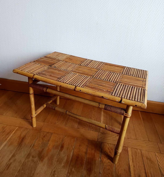 Image 1 of Table Basse En Bambou Refendu Style Audoux Minnet 1960