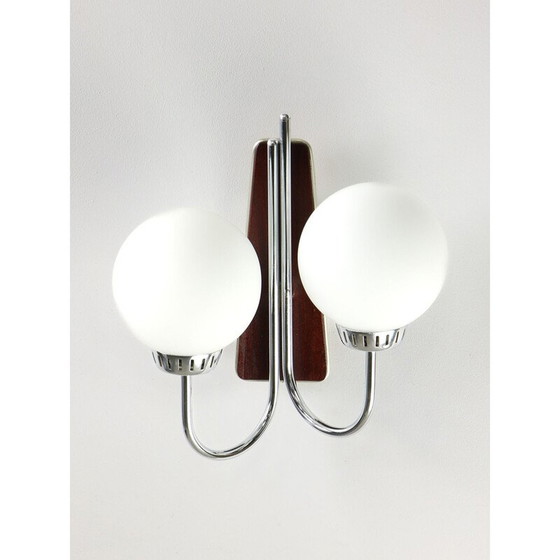 Image 1 of Lampada da parete vintage in cromo e vetro opalino