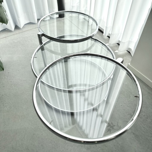 Mid-Century Chrome and Glass Coffee Table Milo Baughman Style