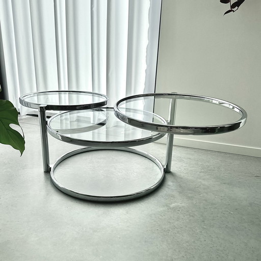 Mid-Century Chrome and Glass Coffee Table Milo Baughman Style