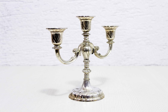 Image 1 of Silver plated candlestick 3 fires 1960