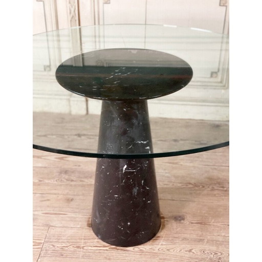 Mid-century black marble feet and glass top dining table by Angelo Mangiarotti, Italy 1970s