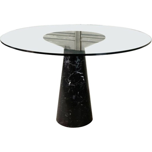 Mid-century black marble feet and glass top dining table by Angelo Mangiarotti, Italy 1970s
