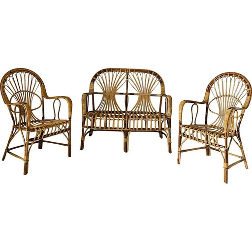 Vintage rattan and bamboo garden set, Italy 1970s
