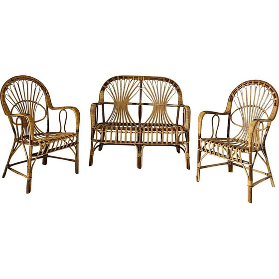 Image 1 of Vintage rattan and bamboo garden set, Italy 1970s