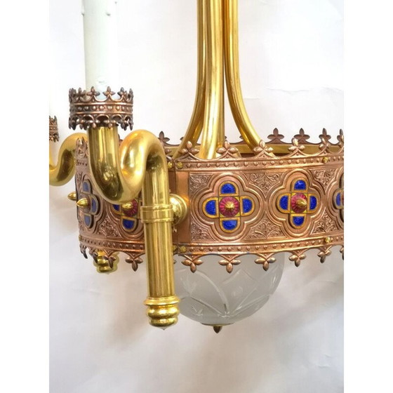Image 1 of Vintage gold-plated 3-light chandelier by Jozsef Engelsz, 1970