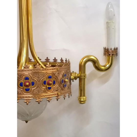 Image 1 of Vintage gold-plated 3-light chandelier by Jozsef Engelsz, 1970