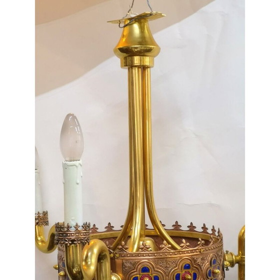 Image 1 of Vintage gold-plated 3-light chandelier by Jozsef Engelsz, 1970