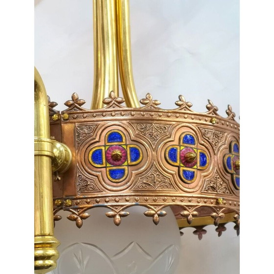 Image 1 of Vintage gold-plated 3-light chandelier by Jozsef Engelsz, 1970