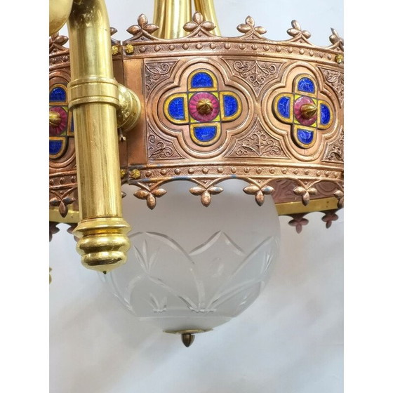 Image 1 of Vintage gold-plated 3-light chandelier by Jozsef Engelsz, 1970