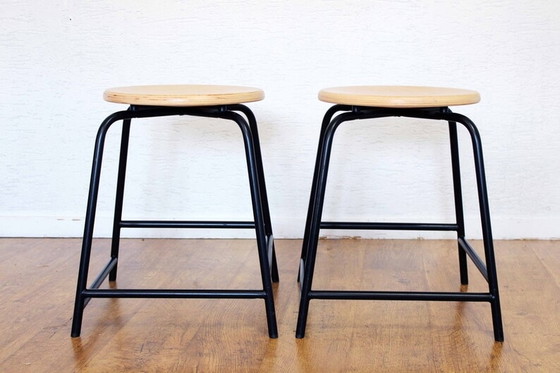 Image 1 of 2x low industrial style stools 1990