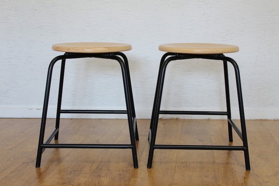 Image 1 of 2x low industrial style stools 1990