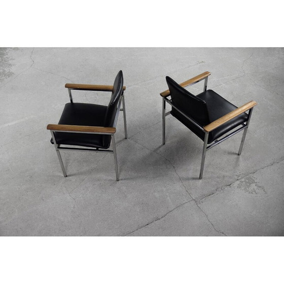 Image 1 of Pair of mid-century Scandinavian black leather armchairs by Sigvard Bernadotte for France & Søn, 1960s