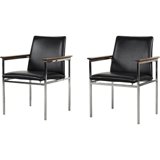 Image 1 of Pair of mid-century Scandinavian black leather armchairs by Sigvard Bernadotte for France & Søn, 1960s