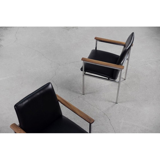 Image 1 of Pair of mid-century Scandinavian black leather armchairs by Sigvard Bernadotte for France & Søn, 1960s