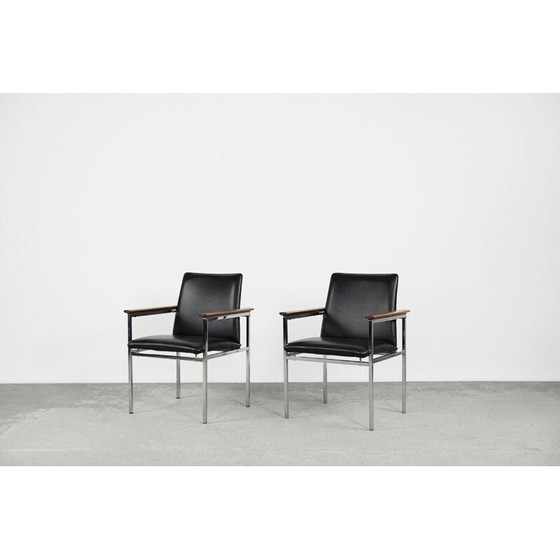 Image 1 of Pair of mid-century Scandinavian black leather armchairs by Sigvard Bernadotte for France & Søn, 1960s