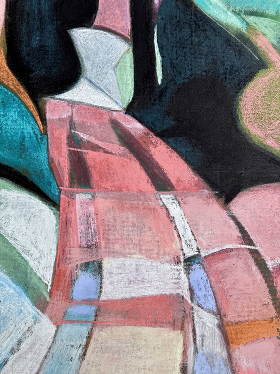 Image 1 of Odette Collon 1926-2012 Superb Abstract Pastel "L'Allée Ii" Renowned Belgian Artist