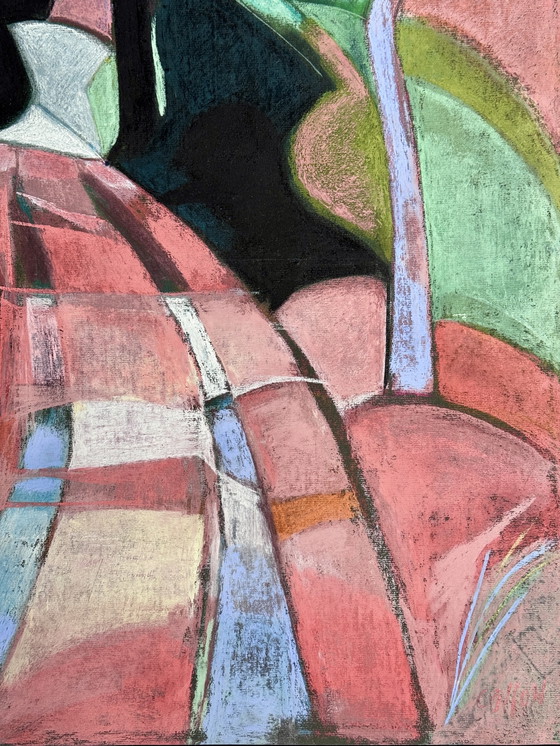 Image 1 of Odette Collon 1926-2012 Superb Abstract Pastel "L'Allée Ii" Renowned Belgian Artist