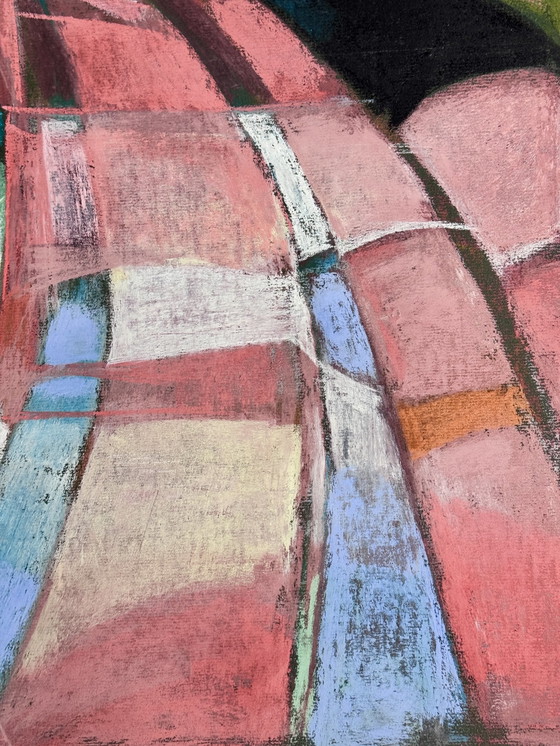 Image 1 of Odette Collon 1926-2012 Superb Abstract Pastel "L'Allée Ii" Renowned Belgian Artist