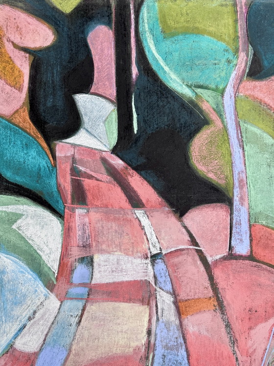 Image 1 of Odette Collon 1926-2012 Superb Abstract Pastel "L'Allée Ii" Renowned Belgian Artist